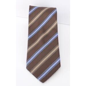 Italo Ferretti Mens Brown Blue Striped Silk Neck Tie Made in Italy